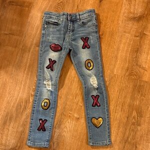 Betsey JohnsonSequin Patch Skinny Jeans Pink & Gold Accents 6 Adjustable